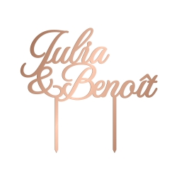 Cake topper mariage personnalisé calligraphie en plexiglas rose gold