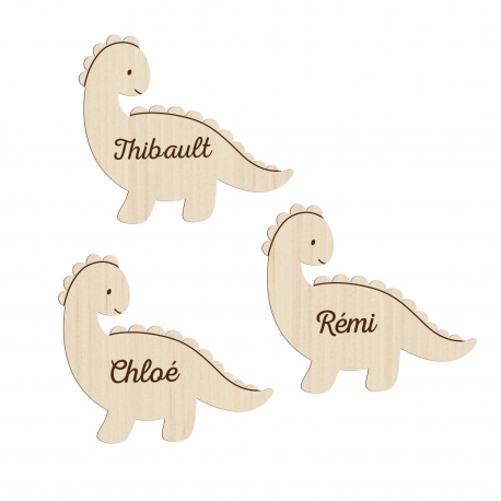 Marque-place en bois personnalisé dinosaure baptême ou anniversaire