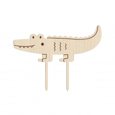 Cake topper en bois crocodile thème jungle