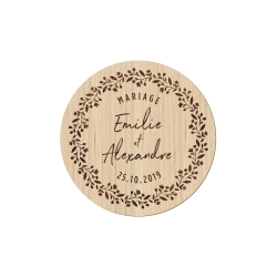 Magnet en bois personnalisé mariage couronne champêtre