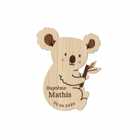 Magnet en bois personnalisé baptême koala
