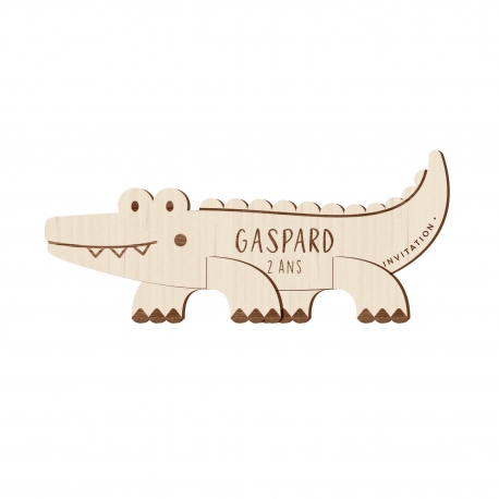 Invitation anniversaire originale en bois crocodile thème savane