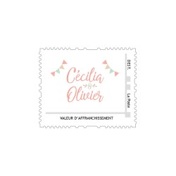 Timbre poste personnalisé mariage guinguette