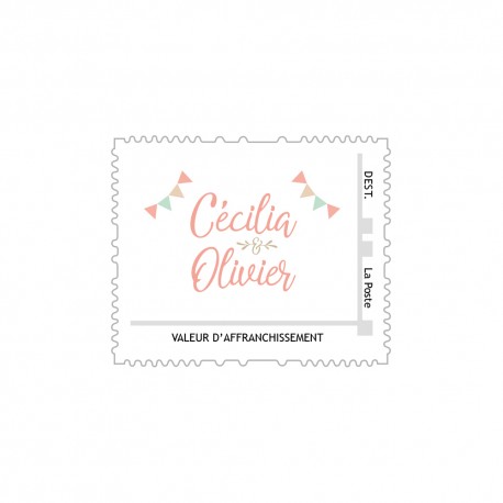 Timbre poste personnalisé mariage guinguette