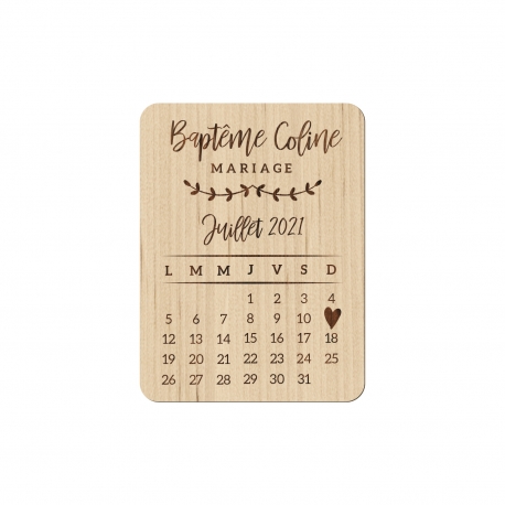 Magnet en bois calendrier save the date mariage champêtre