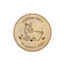 Dessous de verre personnalisé faon baptême forêt