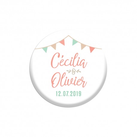 Magnet personnalisé mariage guinguette fanions pastel