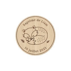 Magnet en bois personnalisé renard endormi thème forêt