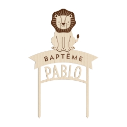 Cake topper baptême personnalisé lion thème savane
