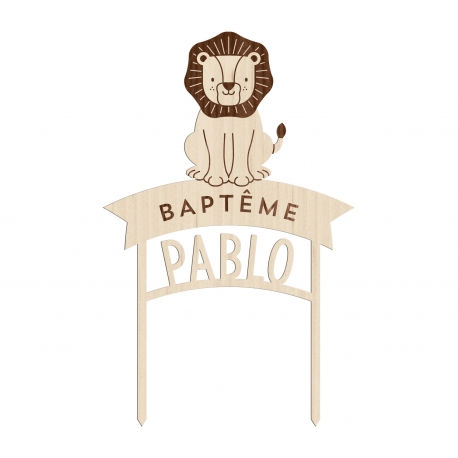 Cake topper baptême personnalisé lion thème savane
