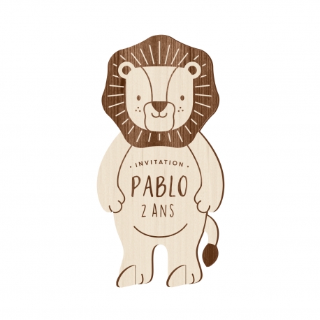 Invitation anniversaire originale en bois modèle lion