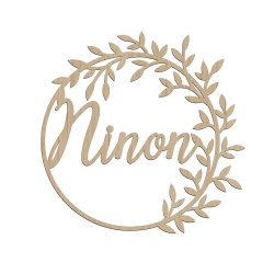 Enseigne personnalisée en bois prénom couronne de feuillage