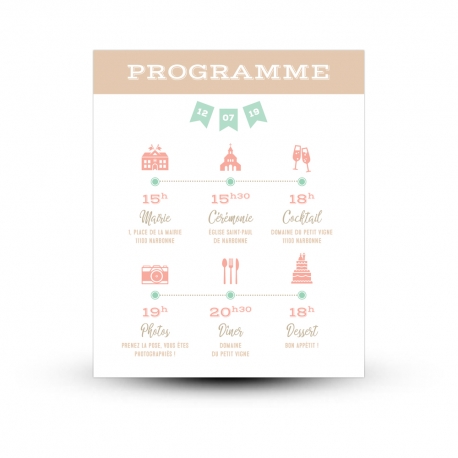 Programme personnalisé avec pictos pour mariage guinguette