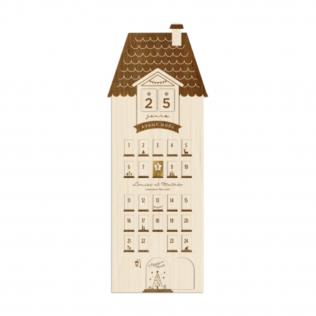 Calendrier de l'Avent personnalisé en bois, modèle maison de campagne