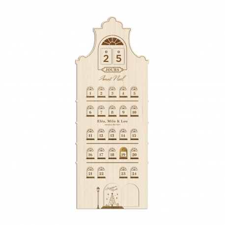 Calendrier de l'Avent en bois personnalisé avec prénoms, maison hollandaise