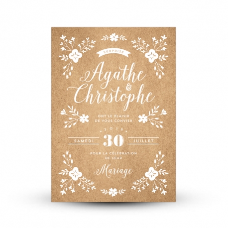 Faire part mariage champêtre kraft et blanc