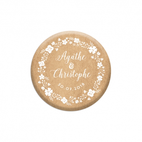 Magnet personnalisé avec initiales pour mariage champêtre fleuri kraft