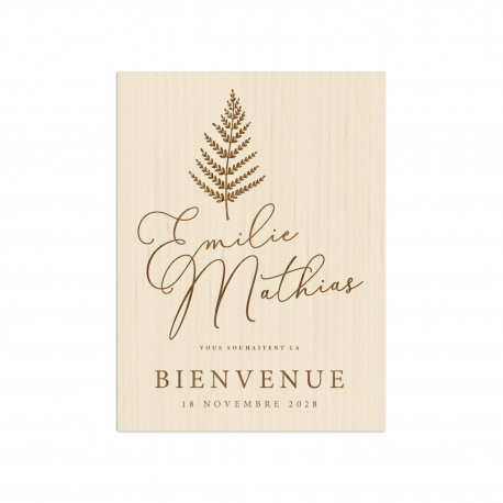 Panneau de bienvenue en bois mariage forêt fougère