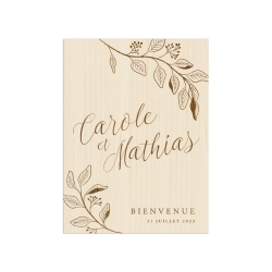 Panneau de bienvenue en bois Eucalyptus mariage végétal