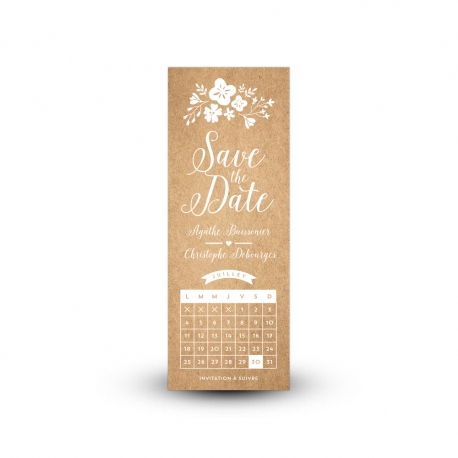 Save the date champêtre et kraft avec calendrier