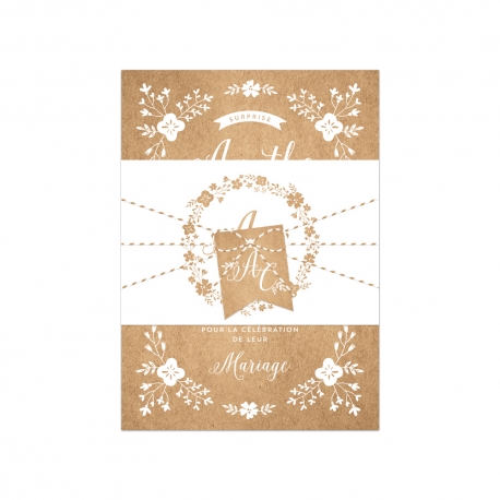 Échantillon invitation Jardin Champêtre kraft et blanc