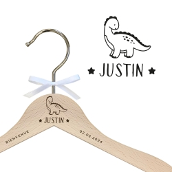 Cintre enfant en bois thème dinosaure, cadeau naissance original
