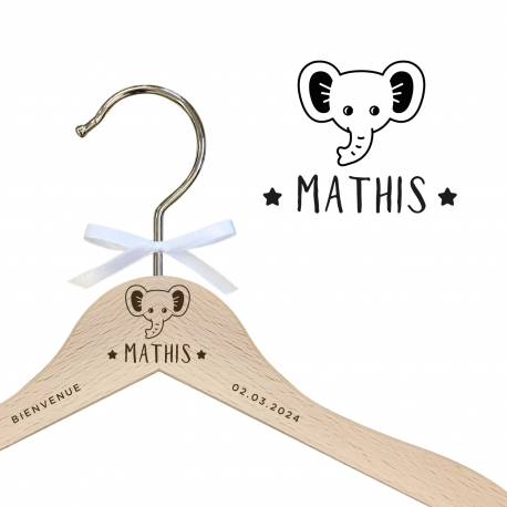 Cintre enfant en bois illustré tête d'éléphant