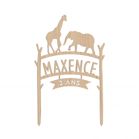 Cake topper personnalisé thème savane