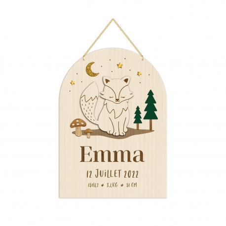 Pancarte naissance personnalisée renard, cadeau naissance original