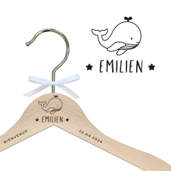 Cintre enfant en bois thème marin illustration baleine
