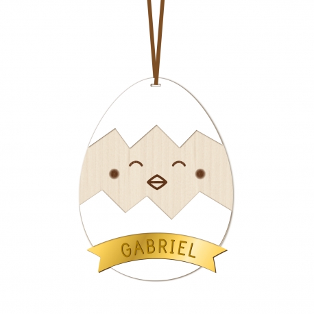 Décoration Pâques personnalisée poussin dans sa coquille