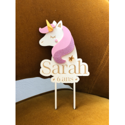 Cake topper personnalisé anniversaire licorne