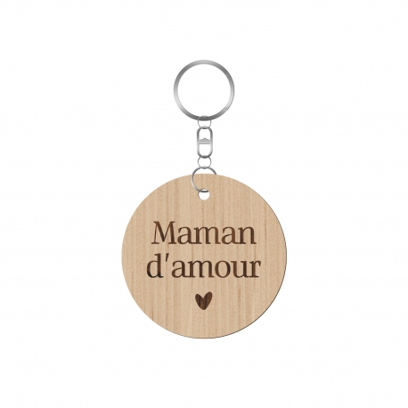 Porte-clé en bois maman d'amour, cadeau fête des mères