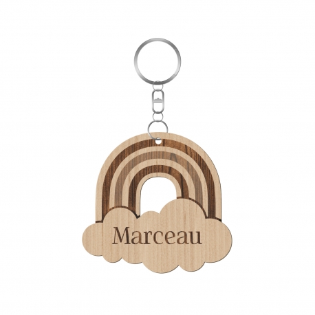 Porte-clé en bois personnalisé arc-en-ciel, cadeau naissance