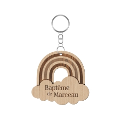 Cadeau original baptême arc-en-ciel, porte-clés en bois