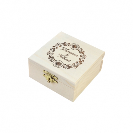 Boîte à alliances en bois personnalisée, mariage fleuri
