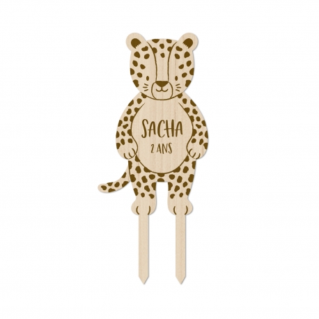 Cake topper anniversaire personnalisé léopard en bois