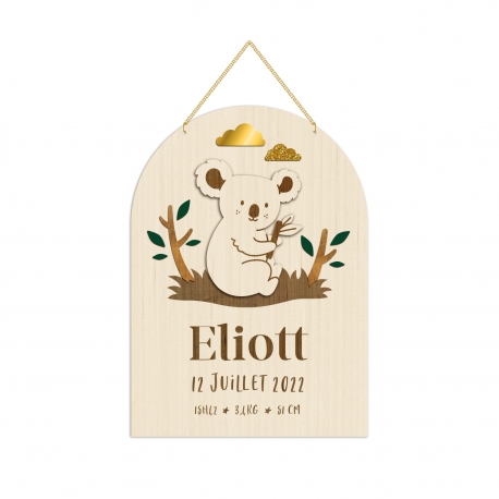Pancarte en bois koala personnalisée, décoration chambre enfant