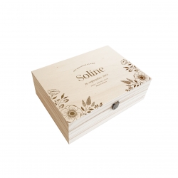 Coffret souvenirs en bois baptême de bébé, modèle fleuri