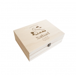 Coffret en bois personnalisé souvenirs de bébé thème dinosaure