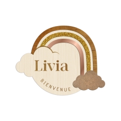 Carte naissance personnalisée en bois arc-en-ciel