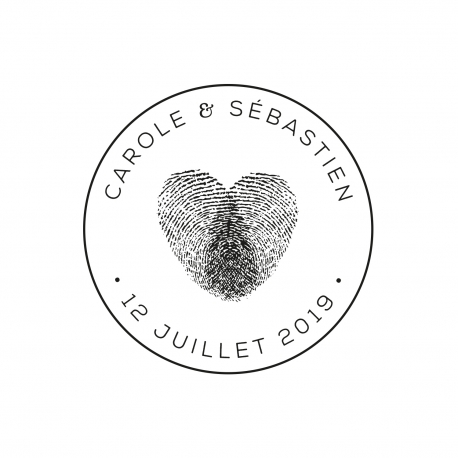 Tampon mariage personnalisé coeur empreintes