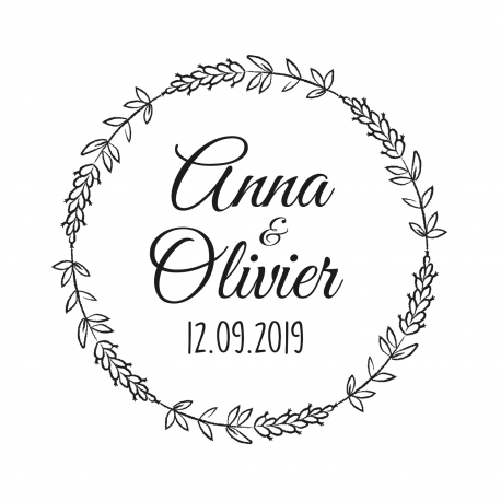 Tampon mariage personnalisé couronne de lavande