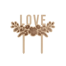 Cake topper en bois LOVE gravé fleuri pour mariage