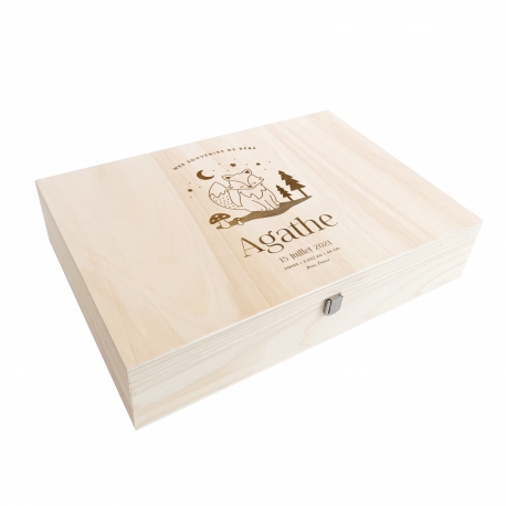 Coffret naissance en bois personnalisable avec compartiments modèle renard forêt
