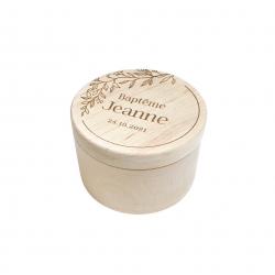 Boîte en bois baptême modèle végétale