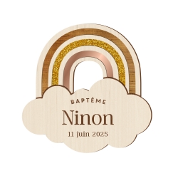 Faire-part baptême arc-en-ciel en bois et plexiglas