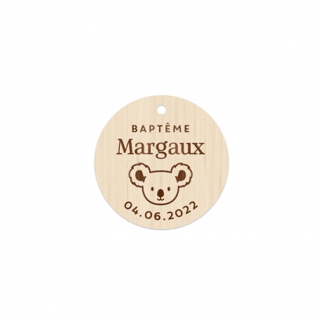 Étiquette en bois personnalisée baptême anniversaire