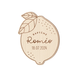 Faire-part baptême original en bois citron