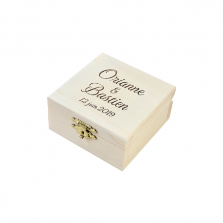 Boîte à alliances en bois gravée calligraphie